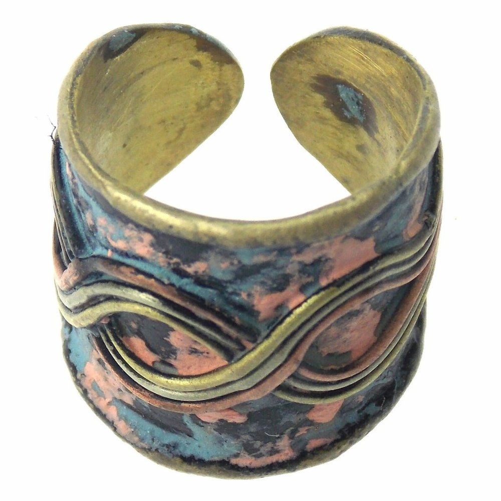 Anju Copper Brass Patina Collection Ring Weave Design Handcrafted Adjustable